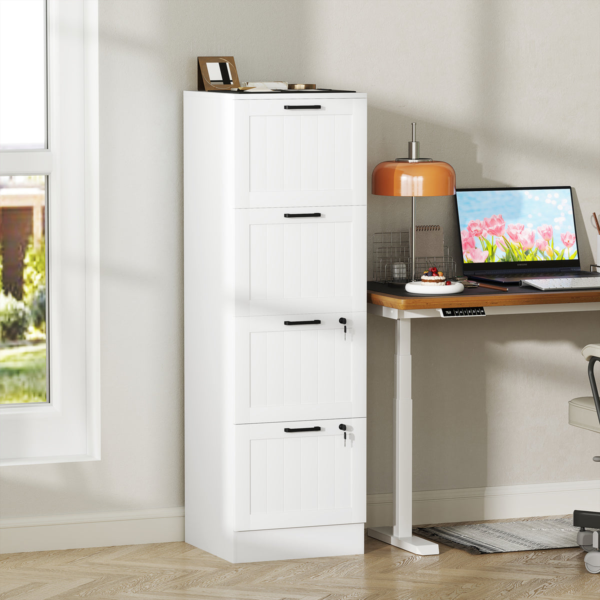 4-Drawer Wooden Filing Cabinet, White