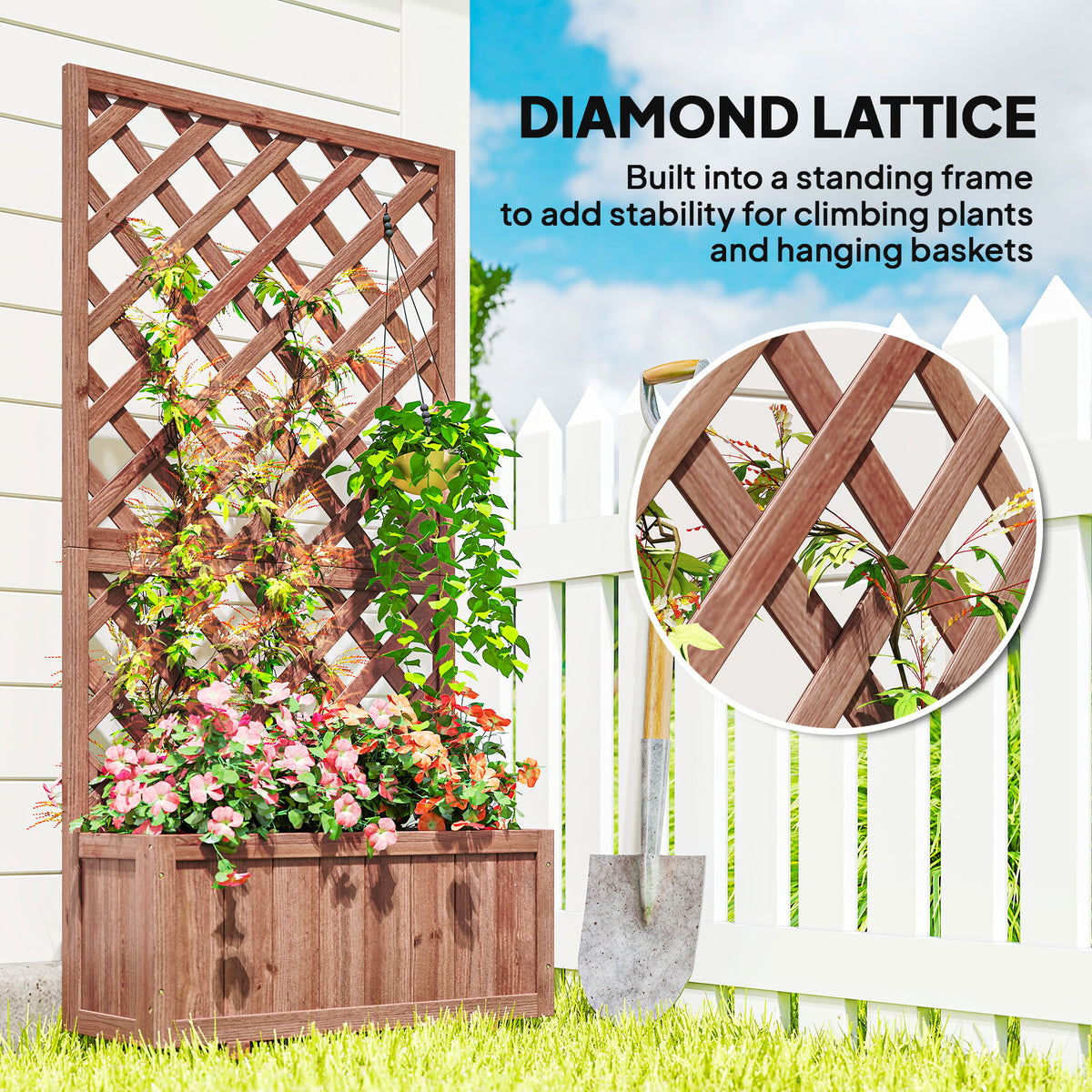 Wooden Planter Box with Trellis 150cm