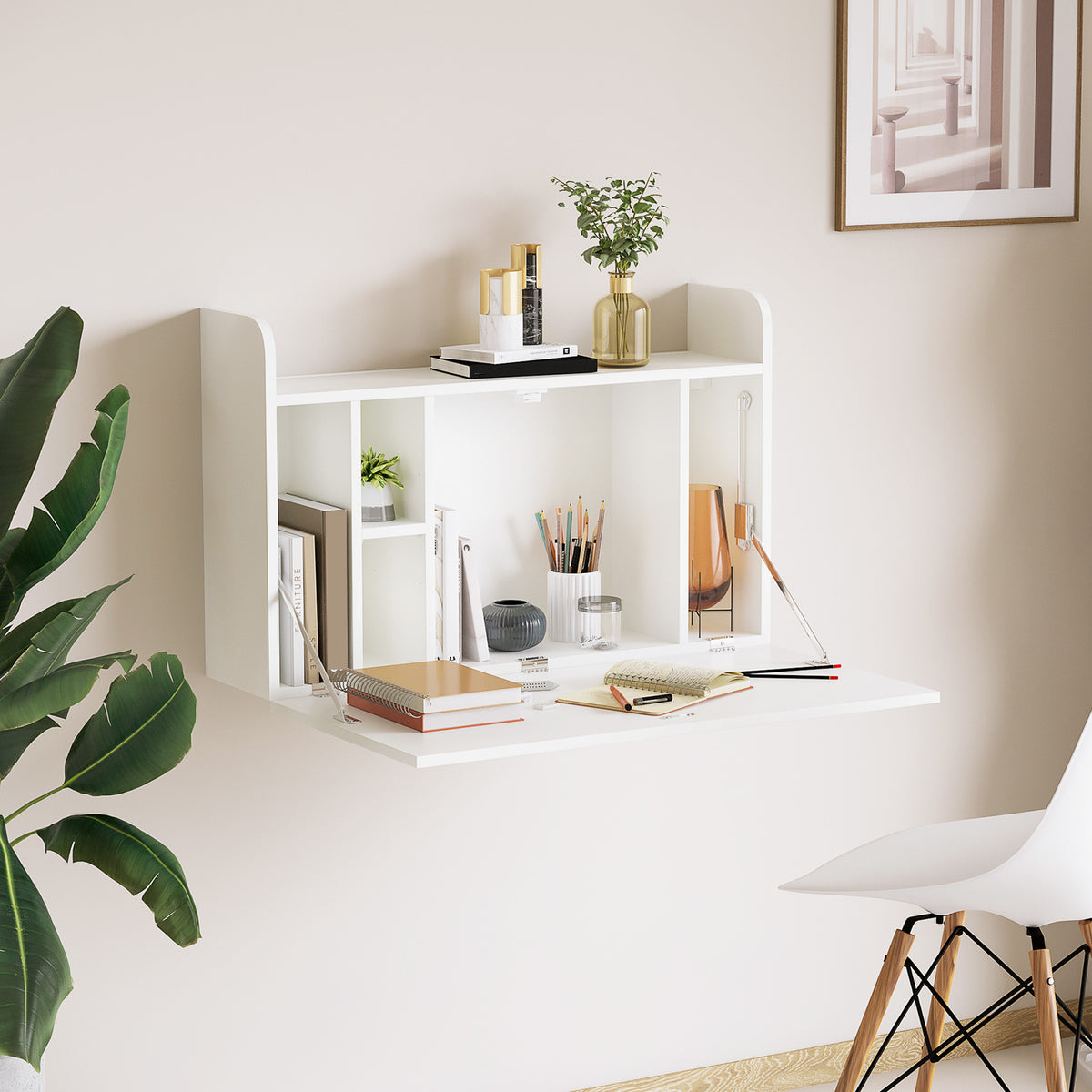 Fold-down wall desk, white - view 3